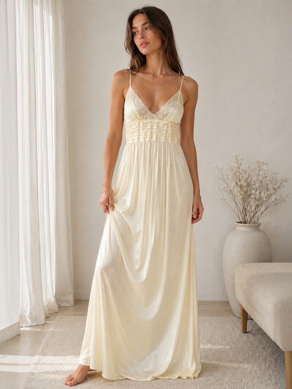 Vintage 70's Lily of France Rosa Puleo Szule Ivory Lace Slip Dress Nightgown